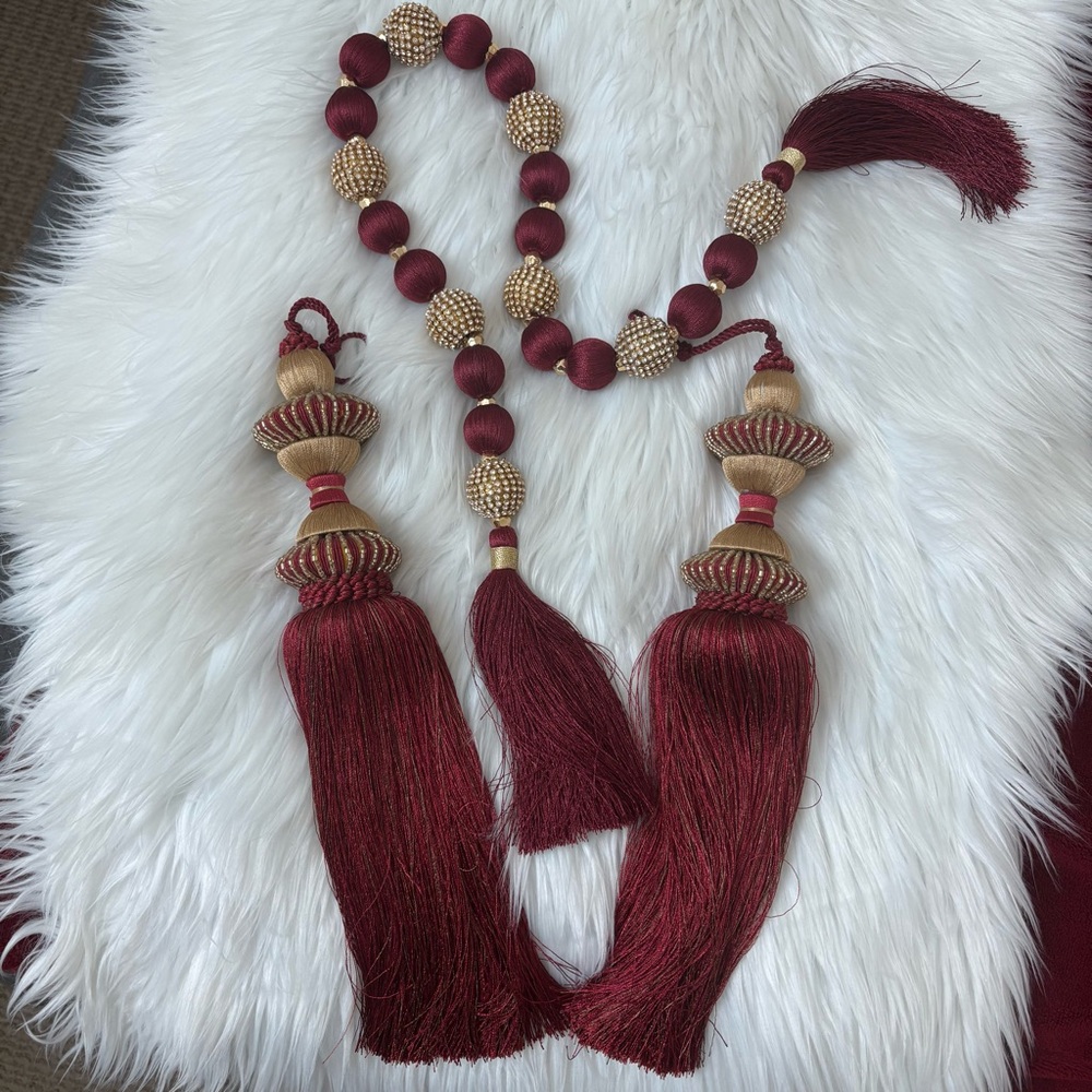 Burgundy & Gold Beaded Large Tassel & Beaded Garland Decor NWOT